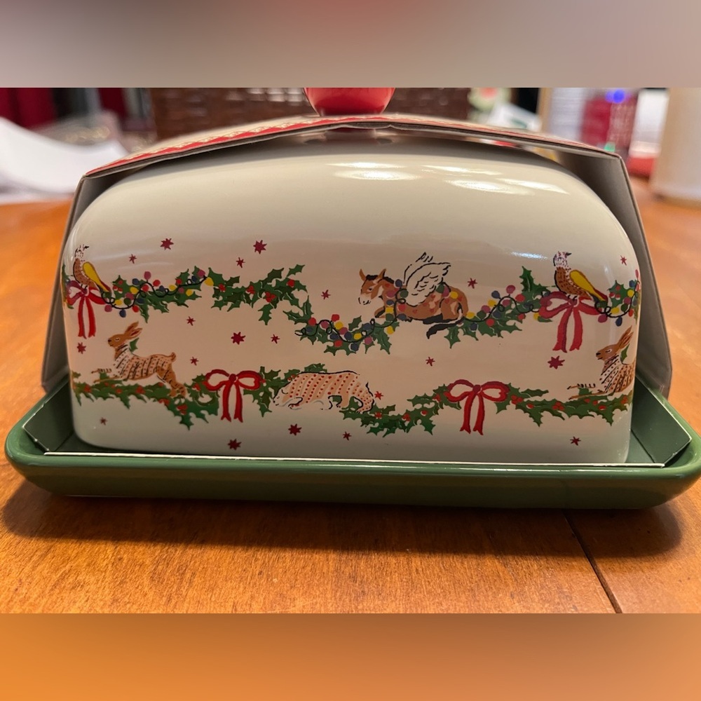 NEW Cath Kidston London Christmas Garland Stoneware Butter Dish w/ Lid - Picture 4 of 6